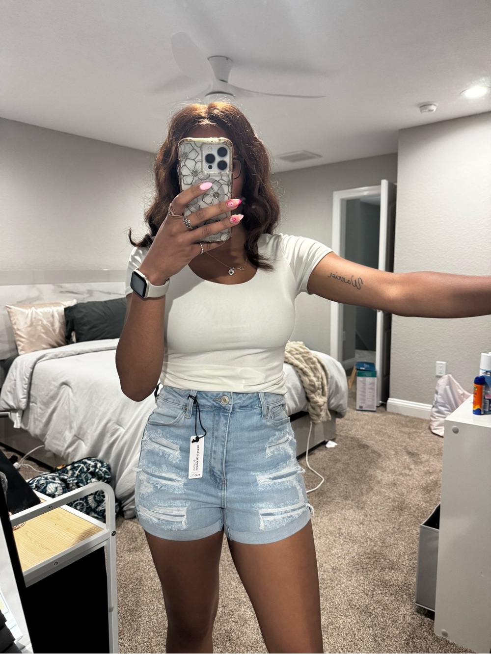 Rue21 Super High Rise Light Wash Distressed Denim Shorts, Size 12